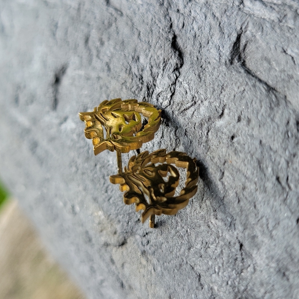 Rastafari Lion 14k Gold Stud Earrings, Lion of Judah, unisex - Picture 10 of 10